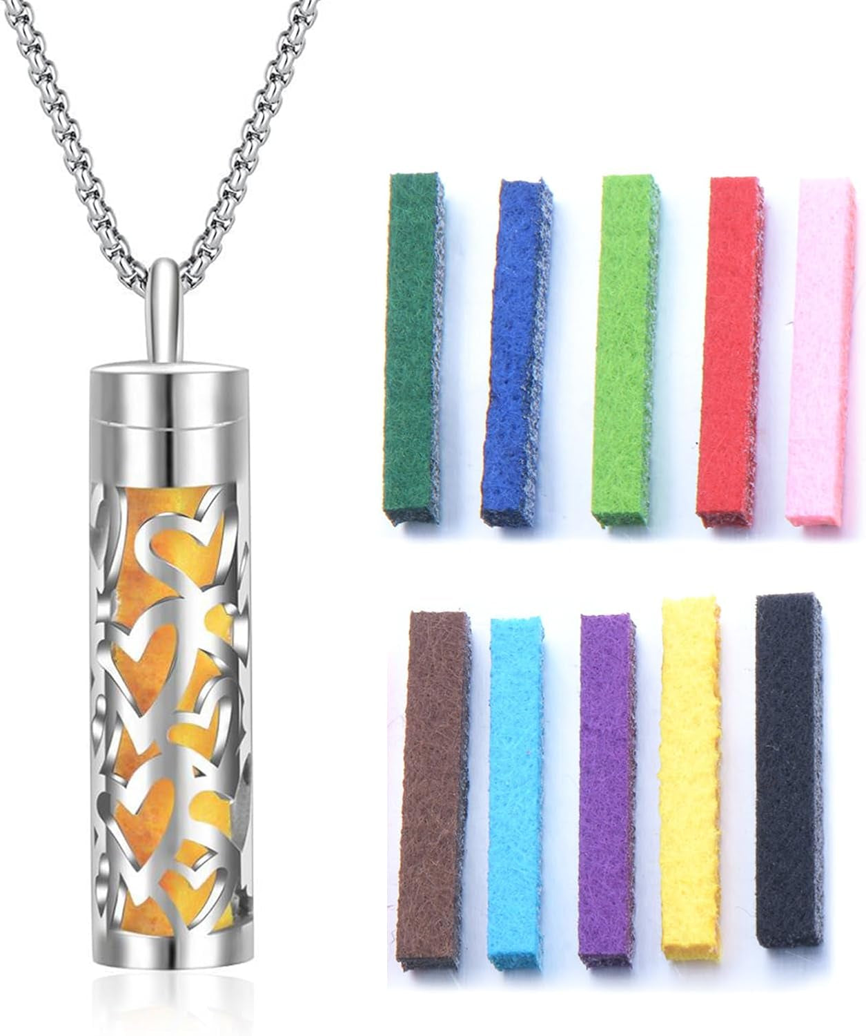 Essential Oil Necklace with 10 Refilled Pads Aromatherapy Pendant Perfume Locket Stainless Steel Diffuser Jewelry for Couples Scent Pendant Aroma Aromatherapy Present for Women Men