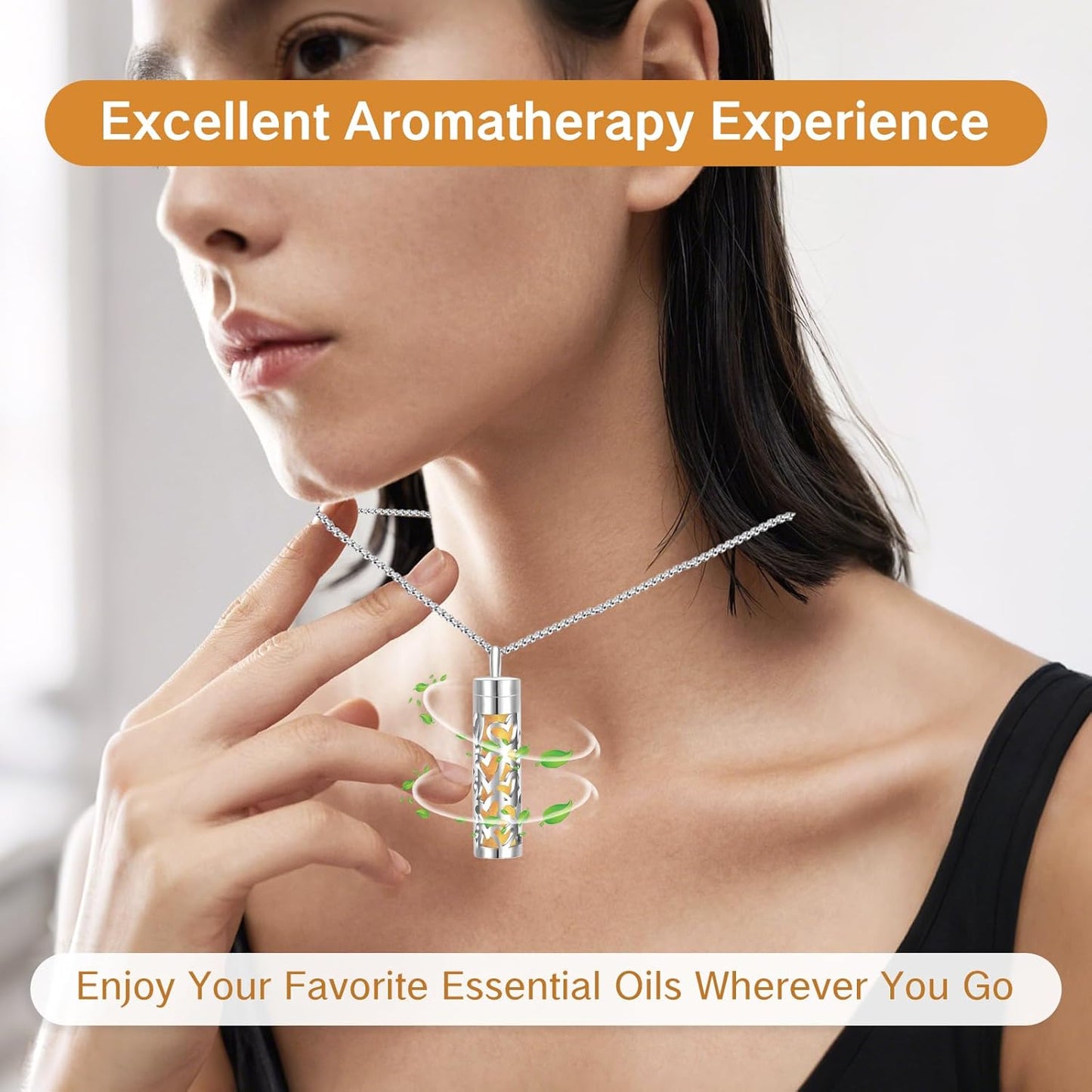 Essential Oil Necklace with 10 Refilled Pads Aromatherapy Pendant Perfume Locket Stainless Steel Diffuser Jewelry for Couples Scent Pendant Aroma Aromatherapy Present for Women Men