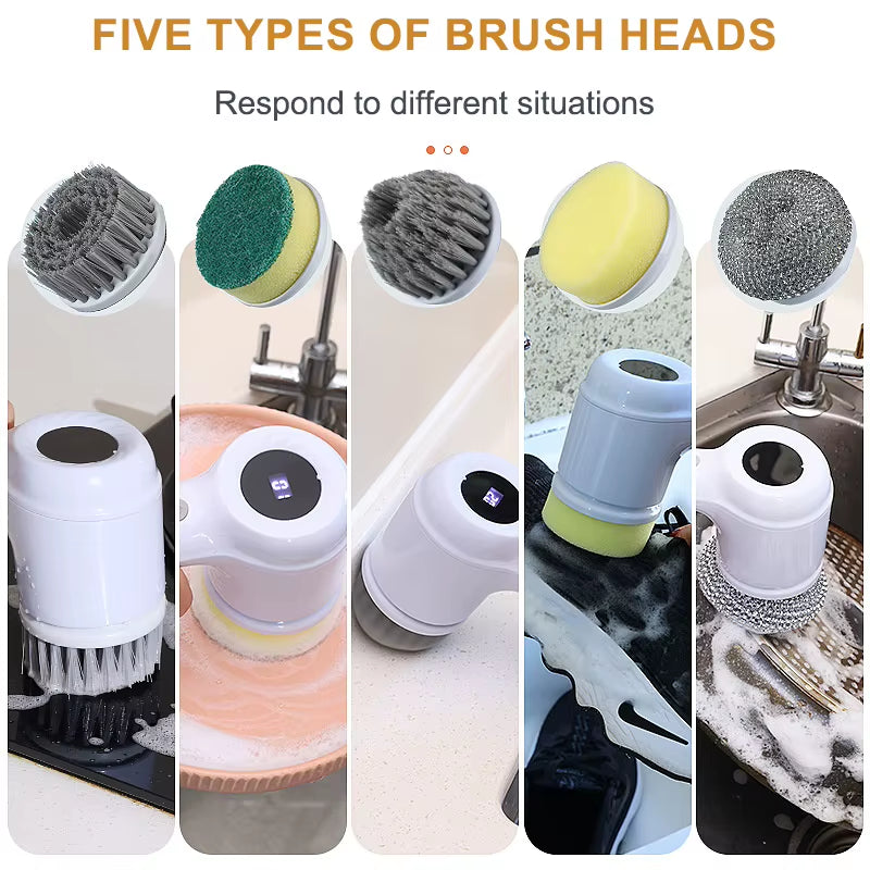 2025 USB Electric Rotary Scrubber Cleaning Brush,With 5 Brush Head Electric for ,Kitchen,Bathtub Tile Scrubber