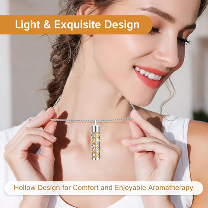 Essential Oil Necklace with 10 Refilled Pads Aromatherapy Pendant Perfume Locket Stainless Steel Diffuser Jewelry for Couples Scent Pendant Aroma Aromatherapy Present for Women Men