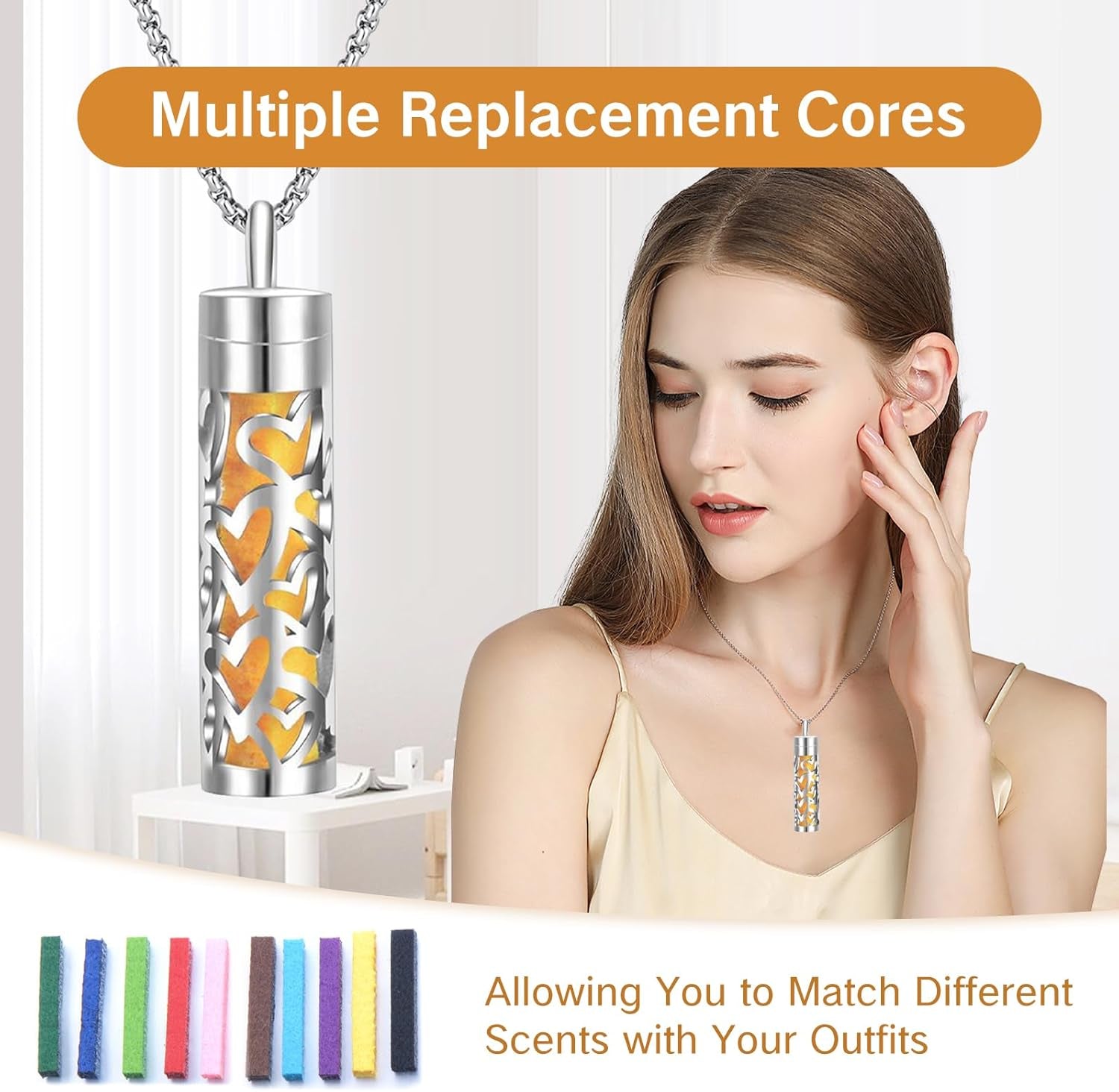 Essential Oil Necklace with 10 Refilled Pads Aromatherapy Pendant Perfume Locket Stainless Steel Diffuser Jewelry for Couples Scent Pendant Aroma Aromatherapy Present for Women Men