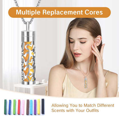 Essential Oil Necklace with 10 Refilled Pads Aromatherapy Pendant Perfume Locket Stainless Steel Diffuser Jewelry for Couples Scent Pendant Aroma Aromatherapy Present for Women Men