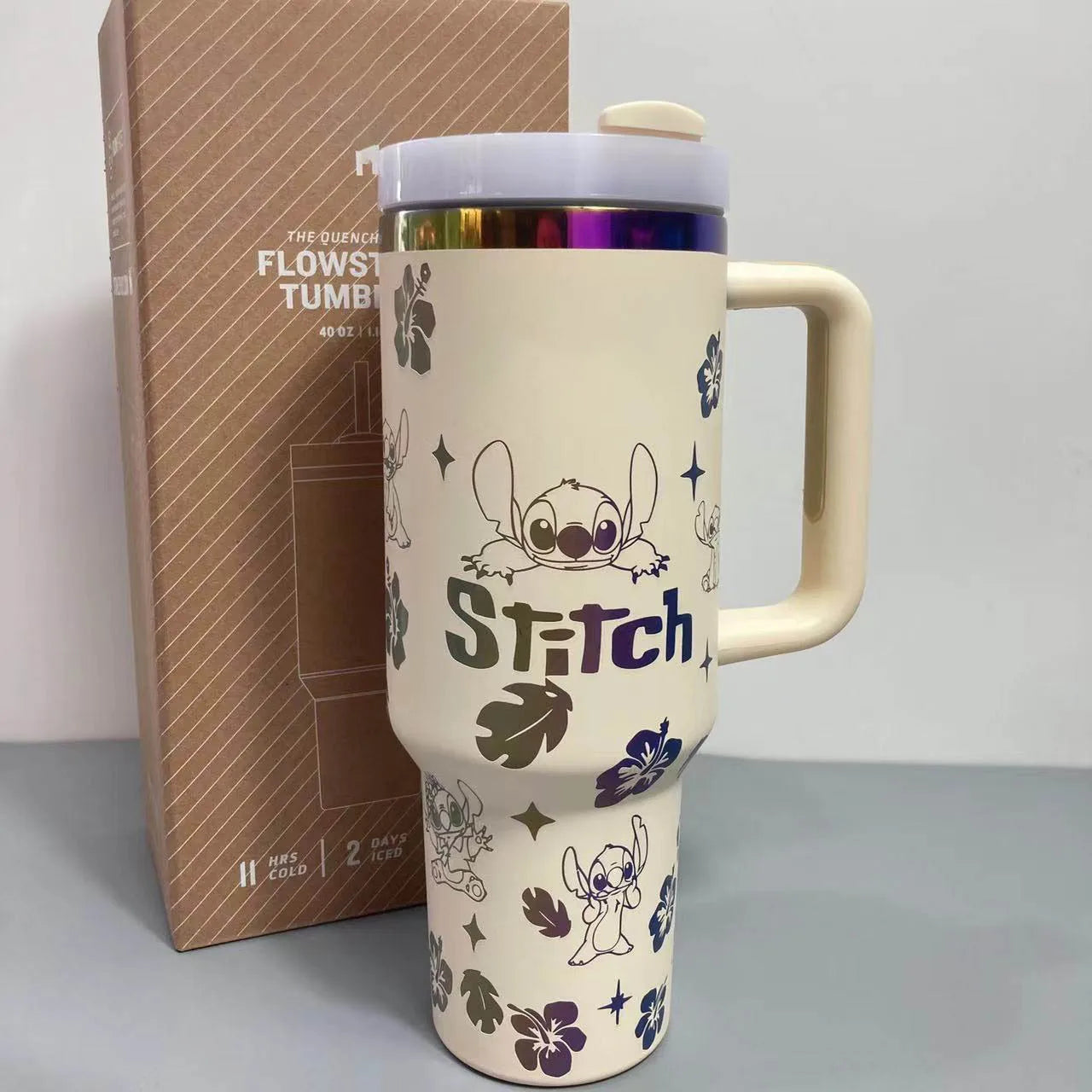 Stitch 40Oz 304 Stainless Steel Car Cup with Straw for Kids American-Style Insulated Portable Cup Vehicle-Mounted Toy Gift