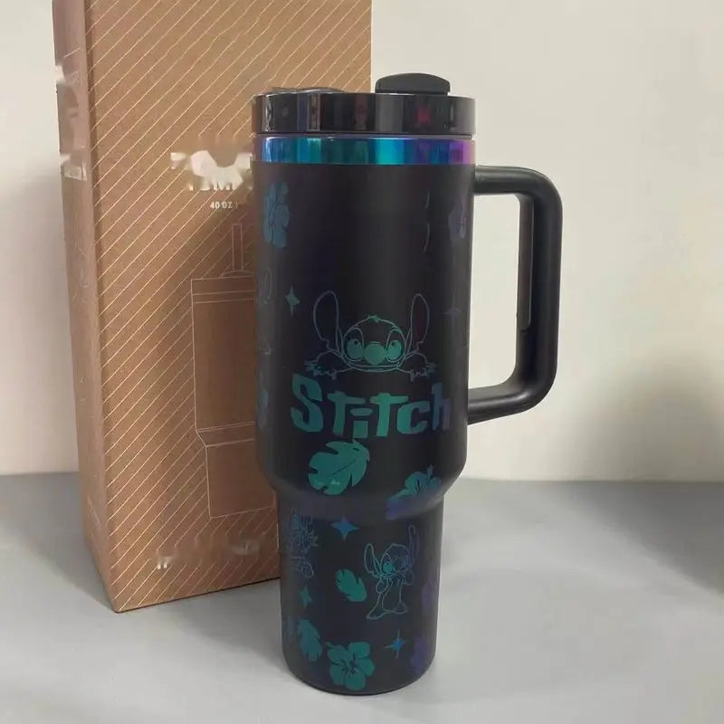 Stitch 40Oz 304 Stainless Steel Car Cup with Straw for Kids American-Style Insulated Portable Cup Vehicle-Mounted Toy Gift