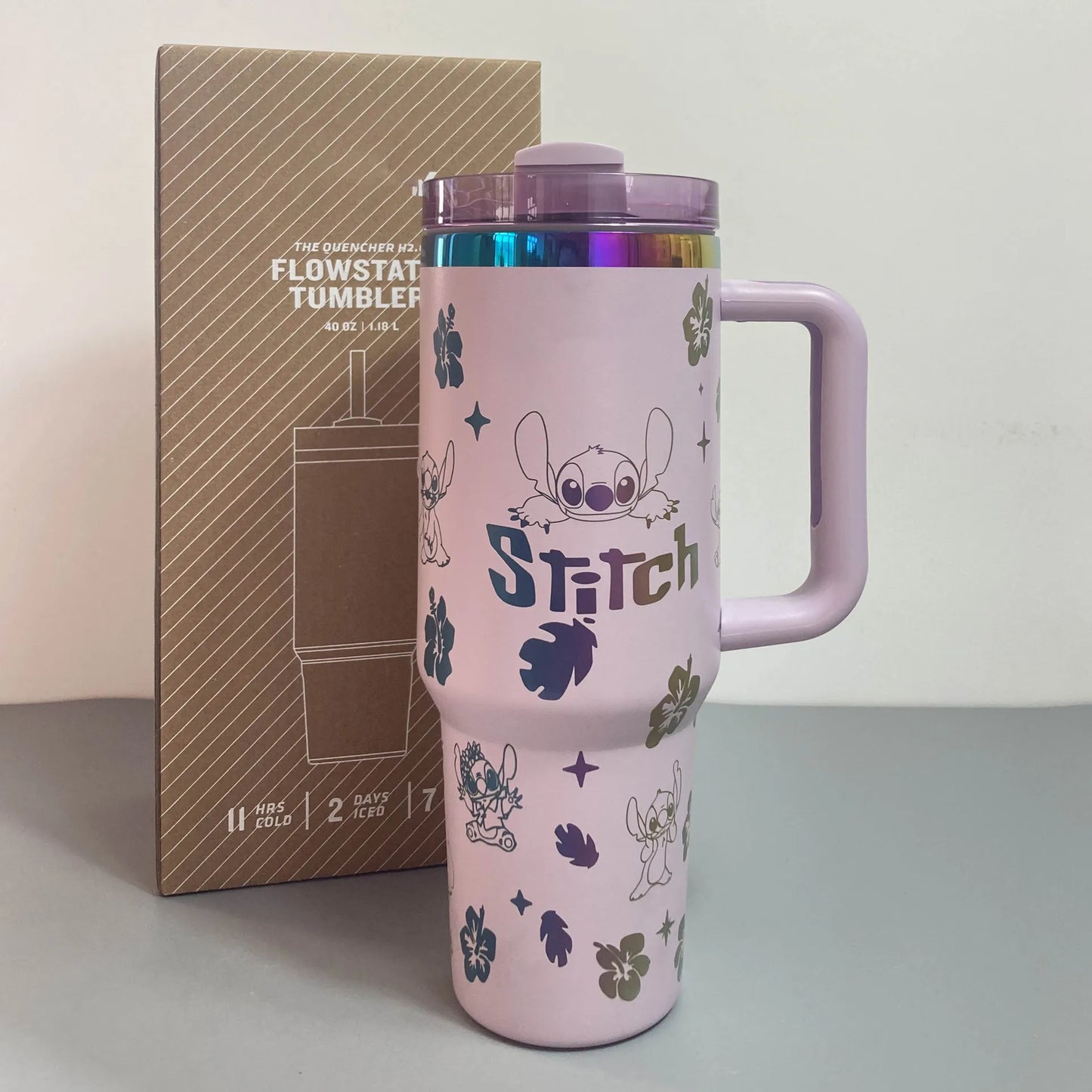 Stitch 40Oz 304 Stainless Steel Car Cup with Straw for Kids American-Style Insulated Portable Cup Vehicle-Mounted Toy Gift