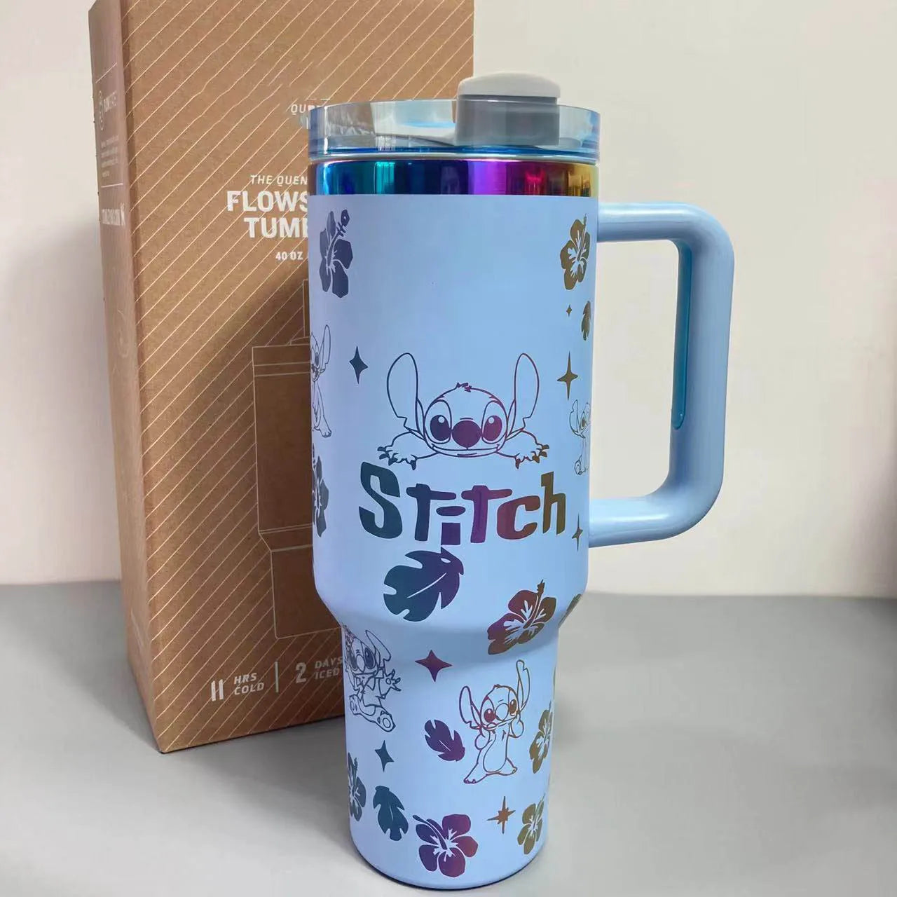 Stitch 40Oz 304 Stainless Steel Car Cup with Straw for Kids American-Style Insulated Portable Cup Vehicle-Mounted Toy Gift