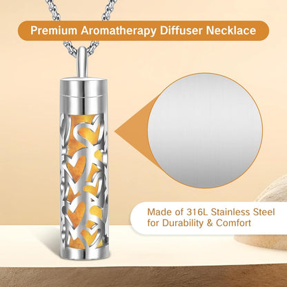 Essential Oil Necklace with 10 Refilled Pads Aromatherapy Pendant Perfume Locket Stainless Steel Diffuser Jewelry for Couples Scent Pendant Aroma Aromatherapy Present for Women Men